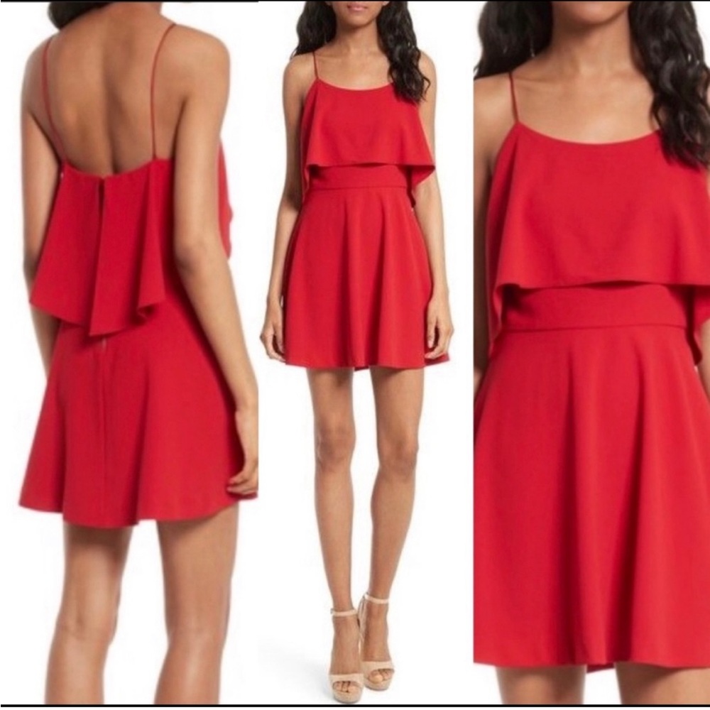 Alice + Olivia Ruffle Short Dress Mini Spaghetti Strap Red Dress Size 2